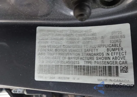 2020 Honda Civic Sport from USA, damaged, VIN 2HGFC2F85LH568613